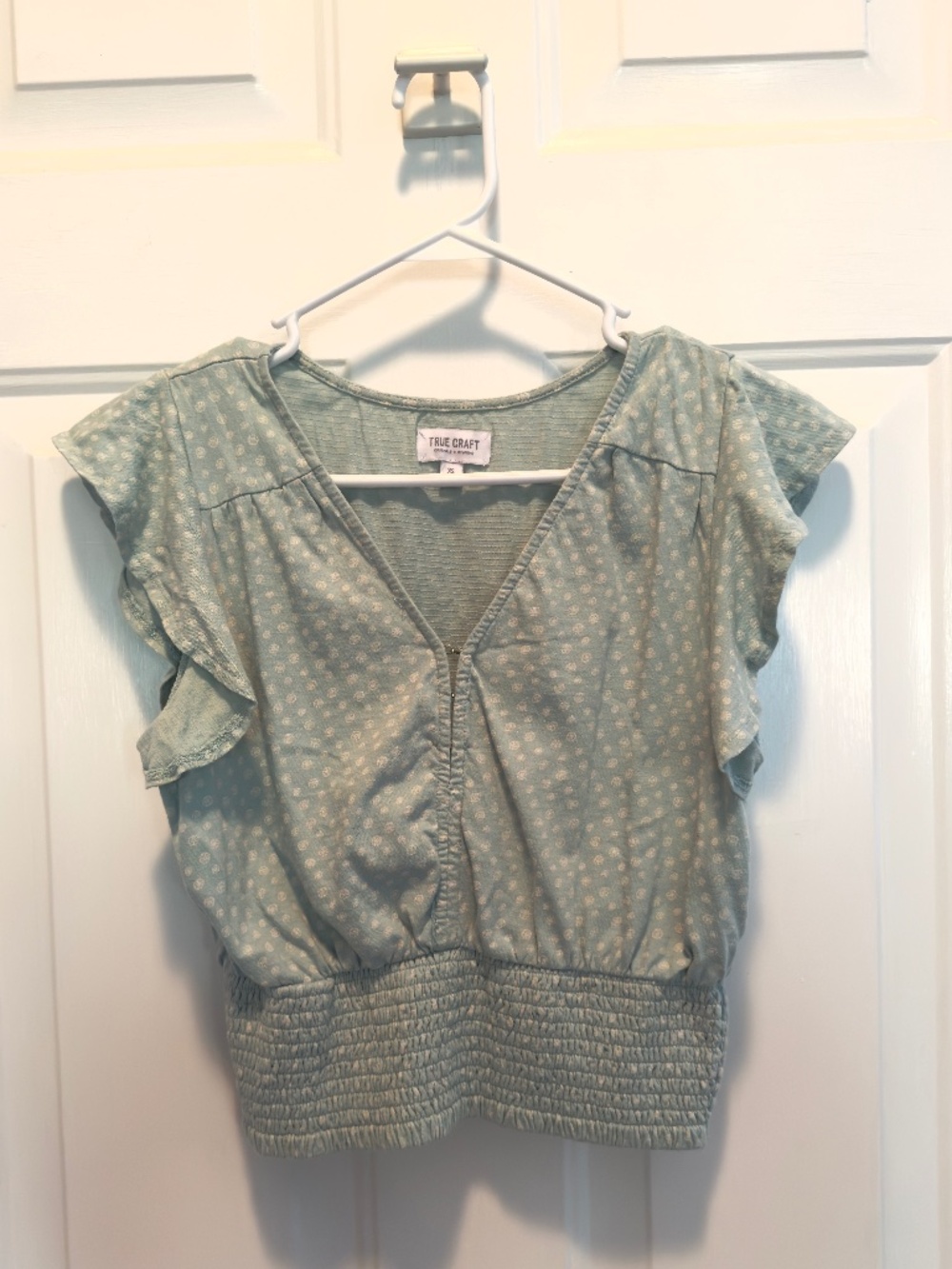 True Craft Sage Green Cropped Flutter Sleeve Top